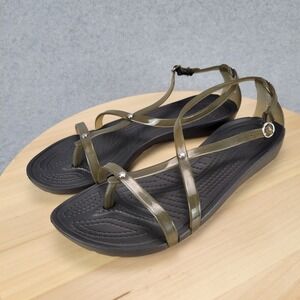 Crocs Really Sexi Strappy Sandals Womens 8 Olive Green Black Jelly Flat